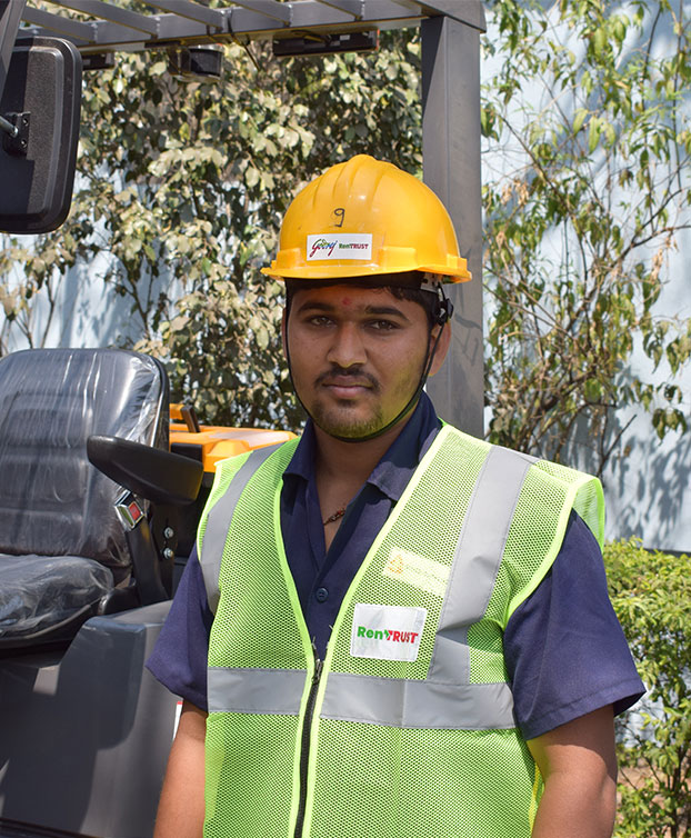 Forklift operator speaking about Godrej RenTRUST